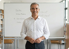 Professor em sala de aula representando o suporte digital para docentes