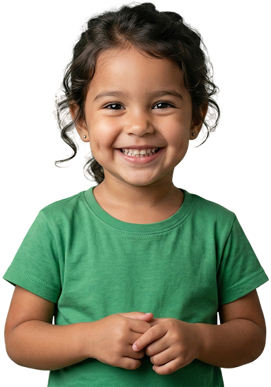 Menina sorrindo com camiseta verde no banner de Consultoria Pedagógica do Sistema Farias Brito